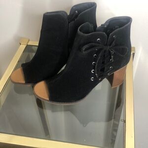 Maurice’s black faux suede tie up peep to ankle bootie size 6.5​